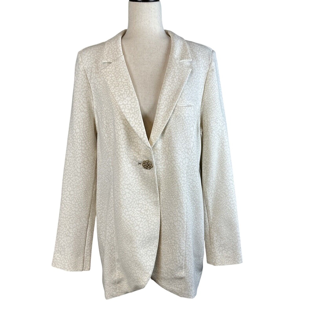 Soft Surroundings Leontine Ponte Animal Print Blazer Size L‎ Rhinestone Button